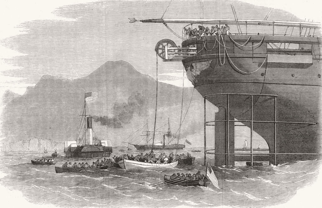 SHIPS. Atlantic Cable from stern of Niagara 1857 old antique print picture
